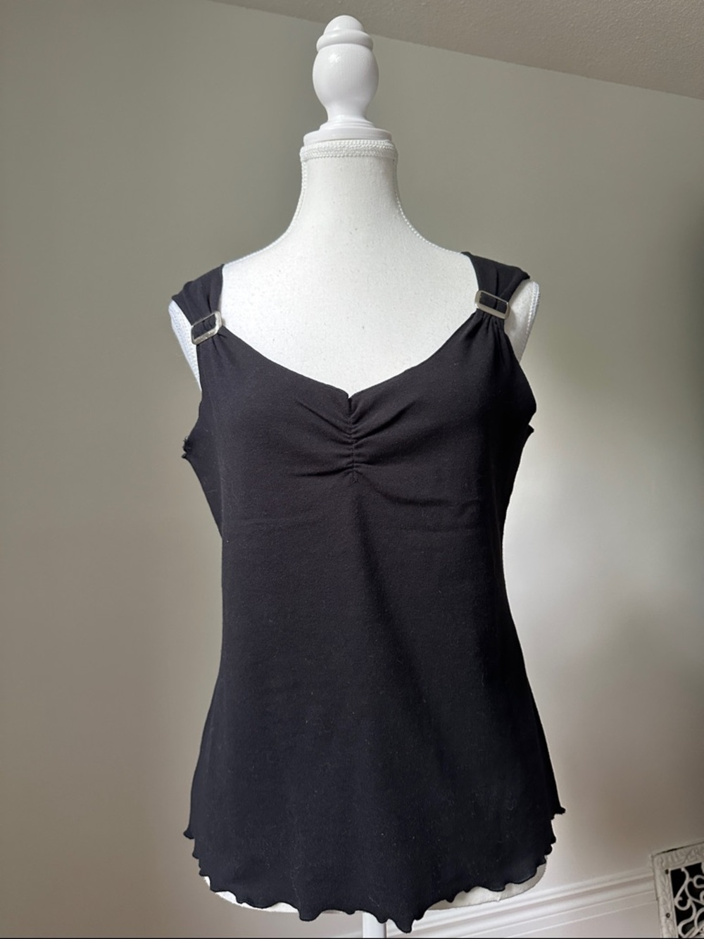 EUGENIA Y2K Black Whimsygoth Sexy Lettuce Hem Buckle Detail Tank‎ Top Medium